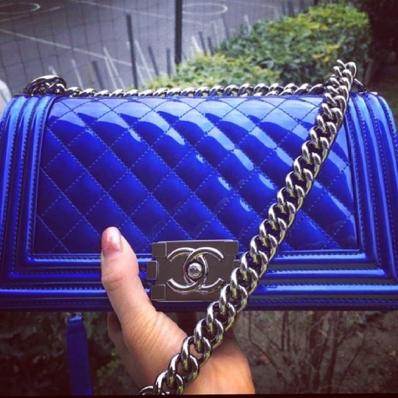 RARE! STUNNING CHANEL METALLIC COBALT BLUE BOY BAG - Picture 8 of 11